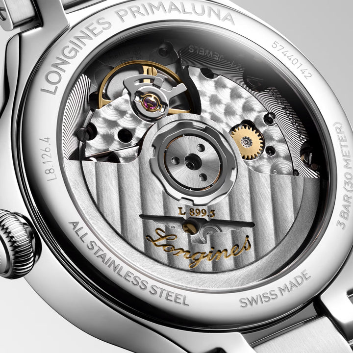 Longines Primaluna Moonphase watch 34mm mother of pearl diamonds automatic steel L8.126.4.87.6
