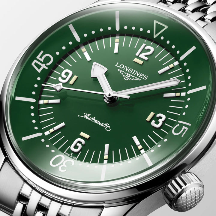 LONGINES LEGEND DIV 39MM WATCH AUTOMATIC GREEN STEEL L3.764.4.4.06.6