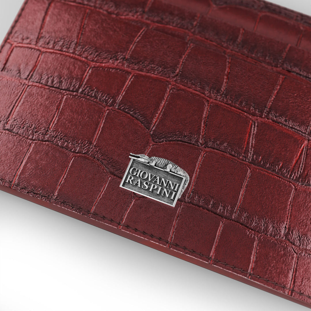 Giovanni Raspini bordeaux kroko læder kortholder 925 sølv L0029