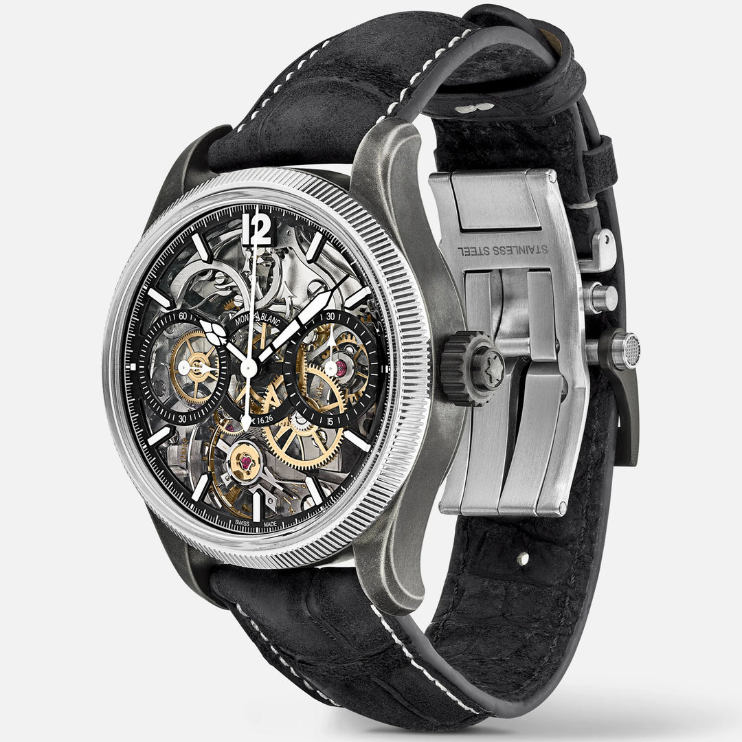 Montblanc Uhr 1858 The Unveiled Secret Minerva Monopusher Chronograph Limited Edition – 88 Stück 43 mm skelettierter manueller Stahl 131155