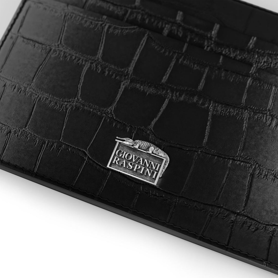 Giovanni Raspini card holder 4 compartments black croco leather 925 silver L0022
