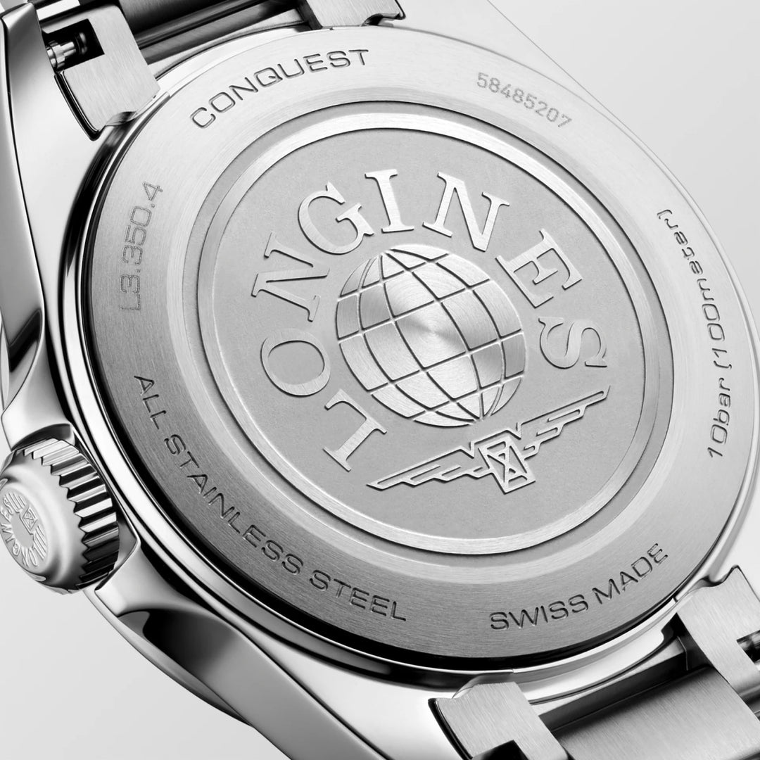 Longines Conquest ur 30 mm perlemor diamanter kvartsstål L3.350.4.87.6