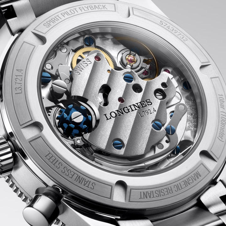 Longines ur Spirit Pilot Flyback 39,5 mm blåt manuelt optræk stål L3.721.4.93.6