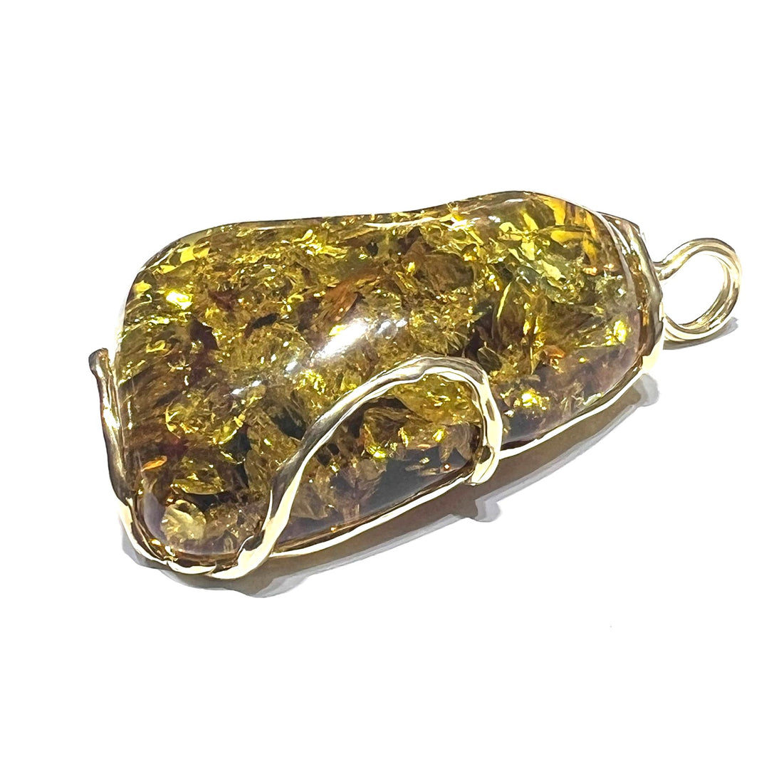 Capodagli Amber pendant, 925 silver setting, yellow gold PVD finish AC 00271