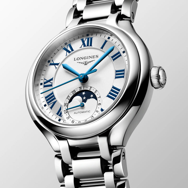 Longines Primaluna Moonphase ur 34mm sølv automatisk stål L8.126.4.71.6