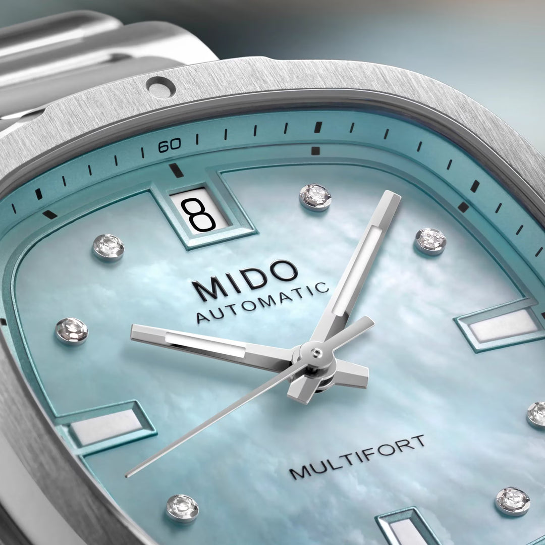 Mido-Uhr Multifort TV 35 34x35mm blaues Perlmuttdiamanten Automatikstahl M049.307.11.136.00