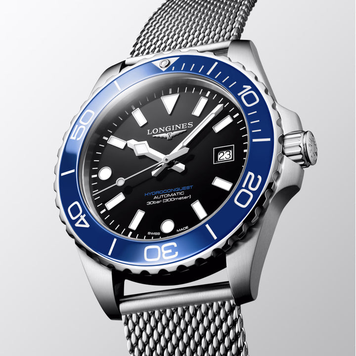 Longines Hydroconquest 42mm sort automatisk stålur L3.788.4.90.6