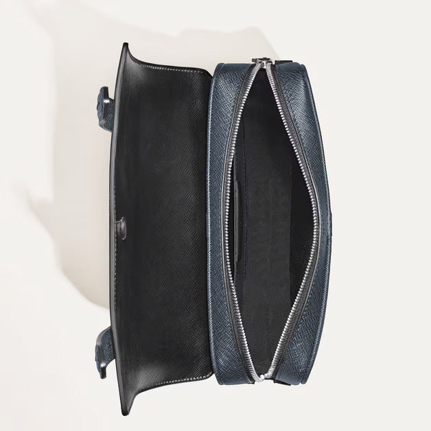 Montblanc blaue Tweed Sartorial Leder-Umhängetasche 220423