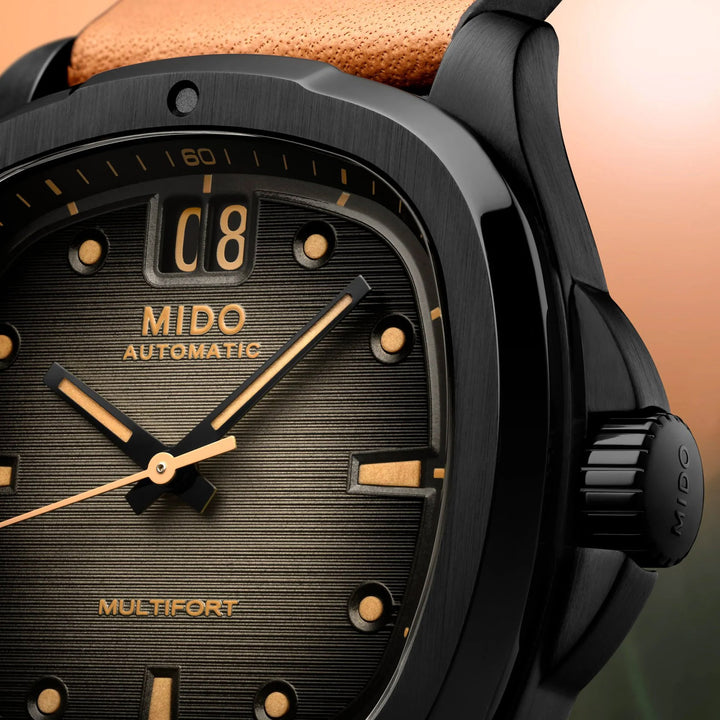 Mido Uhr Multifort TV Big Date 40 mm Automatik grauer Stahl schwarz PVD-Finish M049.526.36.081.00
