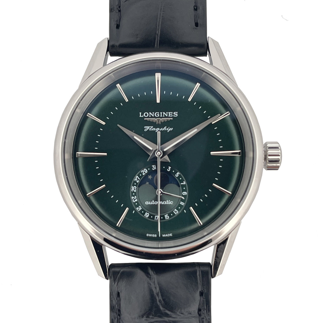 LONGINES WORKSHIP HERITAGE MOONPHASE 38.5 MM WATCH AUTOMATIC GREEN L4.815.4.02.2