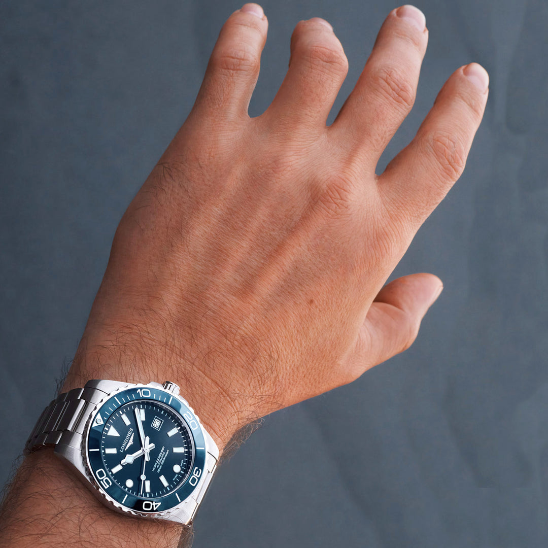 Longines Hydroconquest 42 mm blaue Automatikuhr aus Stahl L3.788.4.96.6
