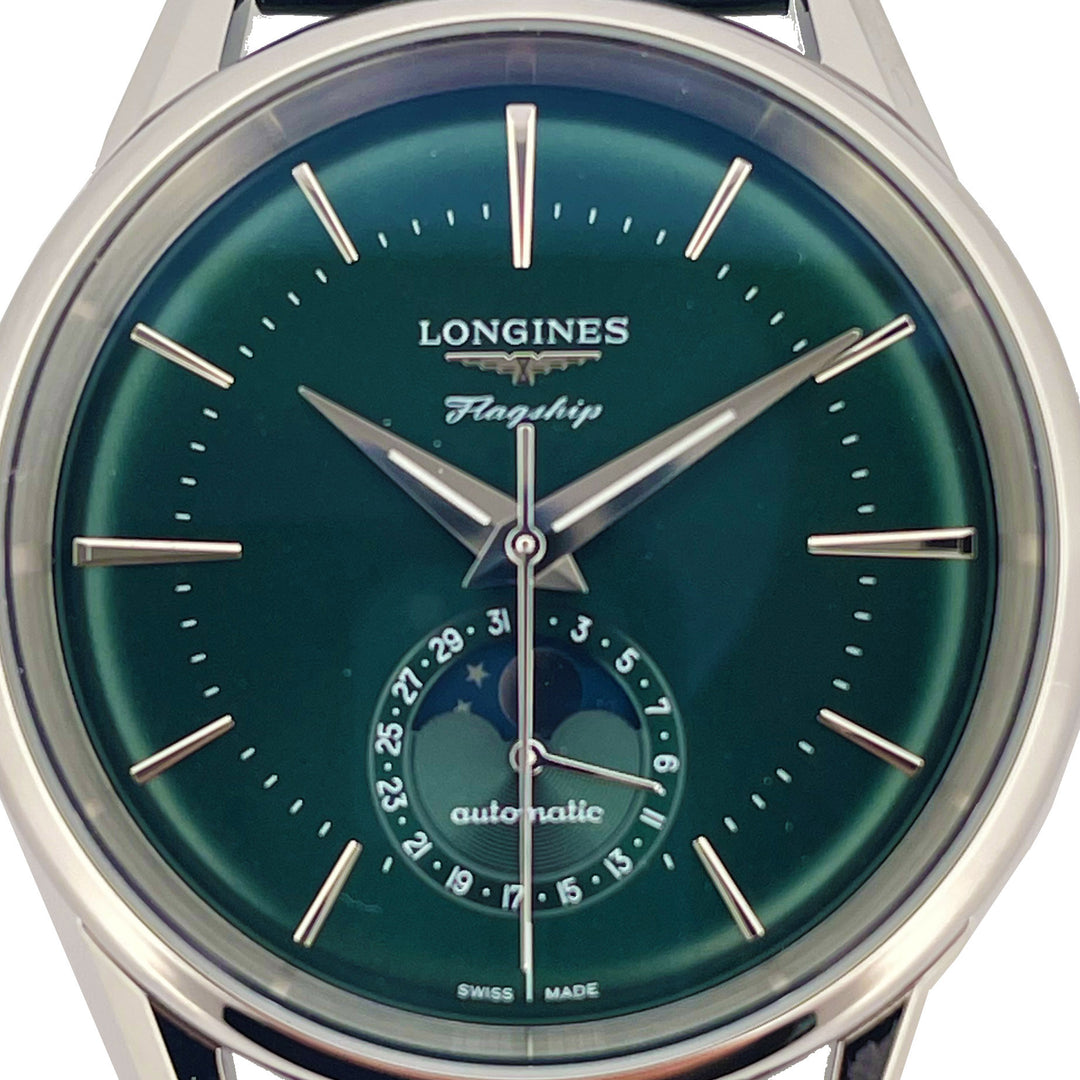 LONGINES WORKSHIP HERITAGE MOONPHASE 38.5 MM WATCH AUTOMATIC GREEN L4.815.4.02.2