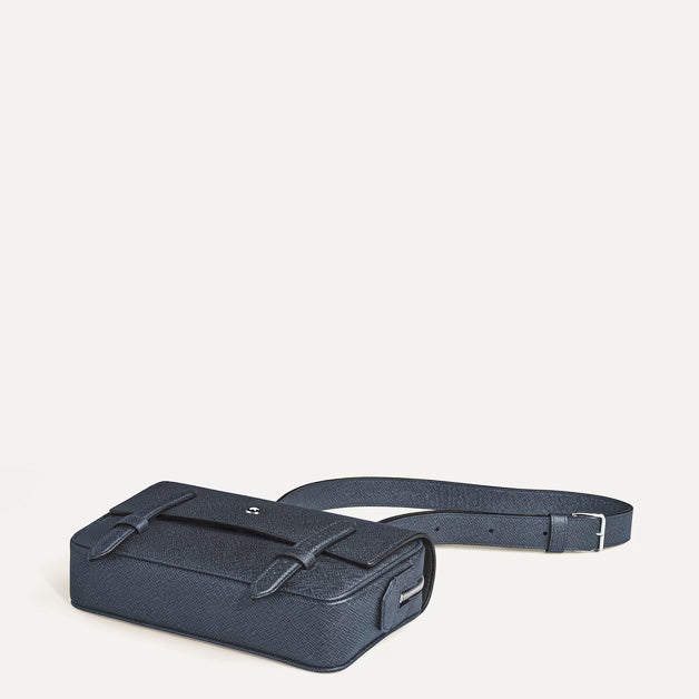 Montblanc blaue Tweed Sartorial Leder-Umhängetasche 220423