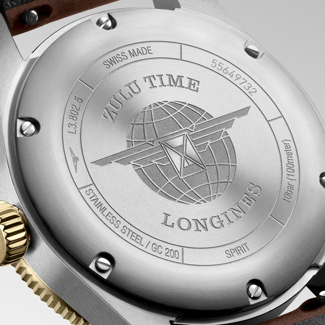 Longines Watch Spirit Zulu Time 39mm sort automatisk stål og gial gul 18kt L3.802.5.53.2