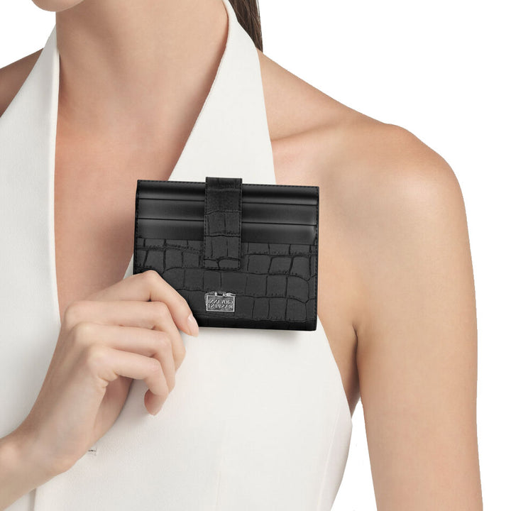 Giovanni Raspini black croco leather card holder wallet 925 silver L0025