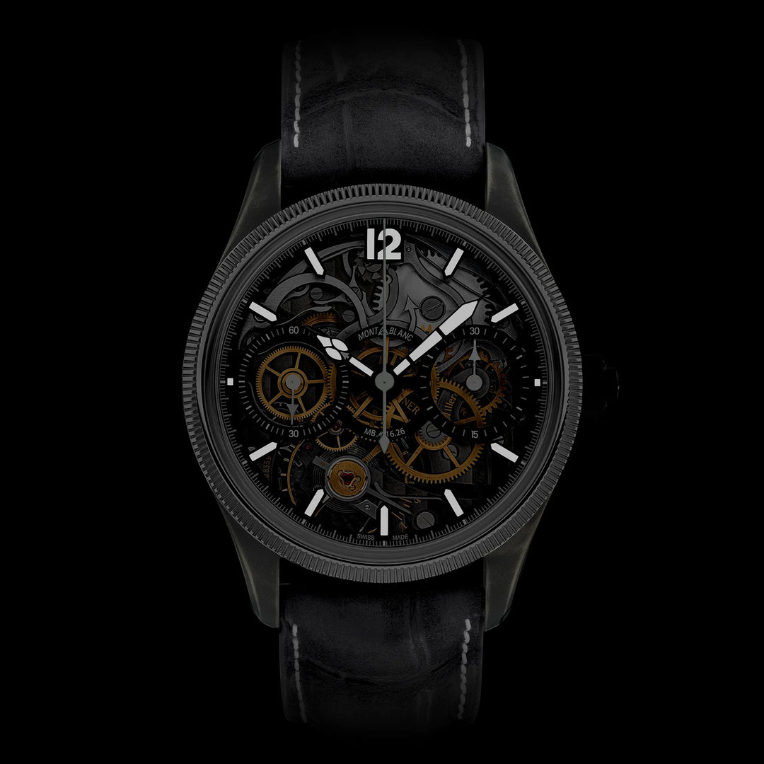 Montblanc Uhr 1858 The Unveiled Secret Minerva Monopusher Chronograph Limited Edition – 88 Stück 43 mm skelettierter manueller Stahl 131155