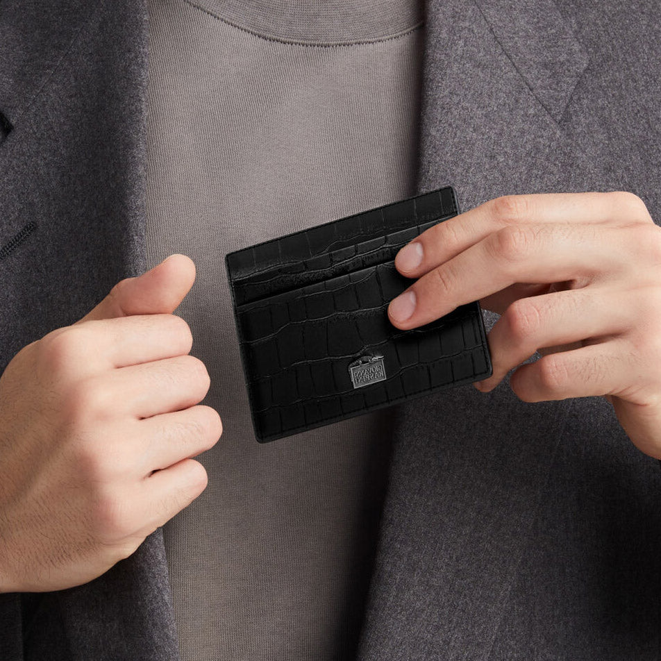 Giovanni Raspini card holder 4 compartments black croco leather 925 silver L0022
