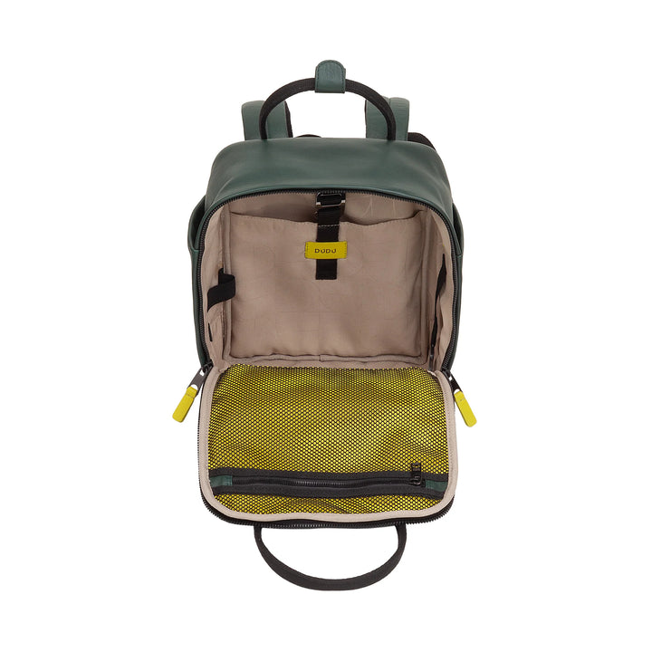 DUDU læderrygsæk til mænd og kvinder - Elegant og kompakt unisex afslappet rygsæk, 6,5 liter, med frontlomme og tabletrum, perfekt til arbejde, rejser og fritid