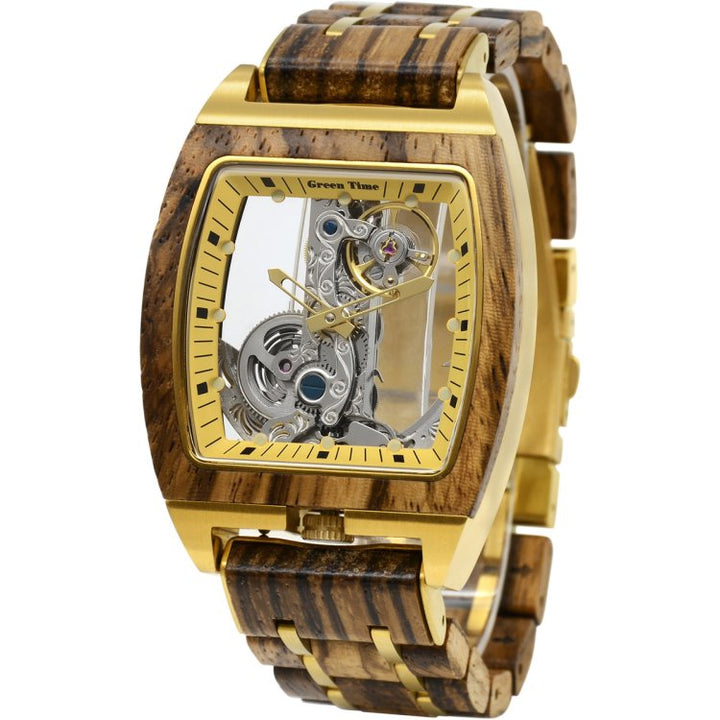 Green Time Automatic Watch 44x39mm Skeleton Automatic Steel Finishing PVD Gold Wooden ZW169C