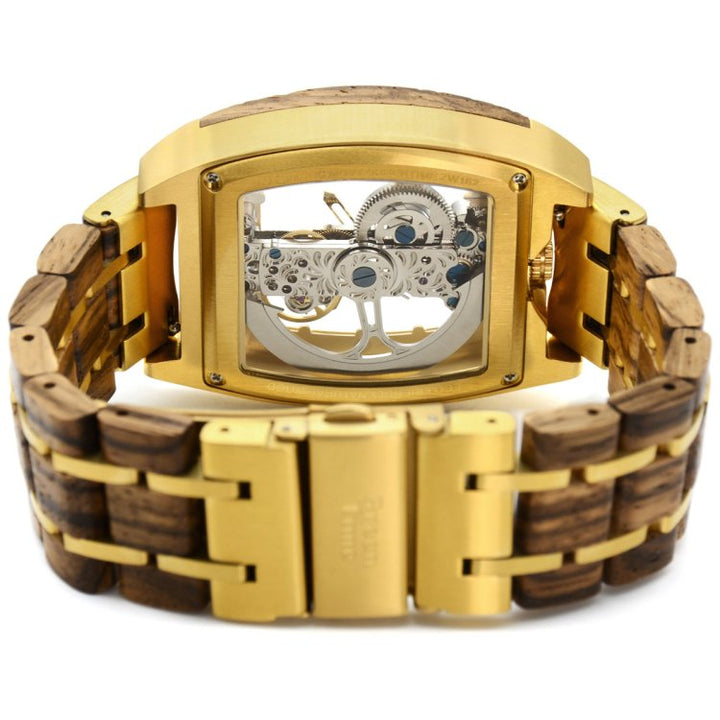 Green Time Automatic Watch 44x39mm Skeleton Automatic Steel Finishing PVD Gold Wooden ZW169C