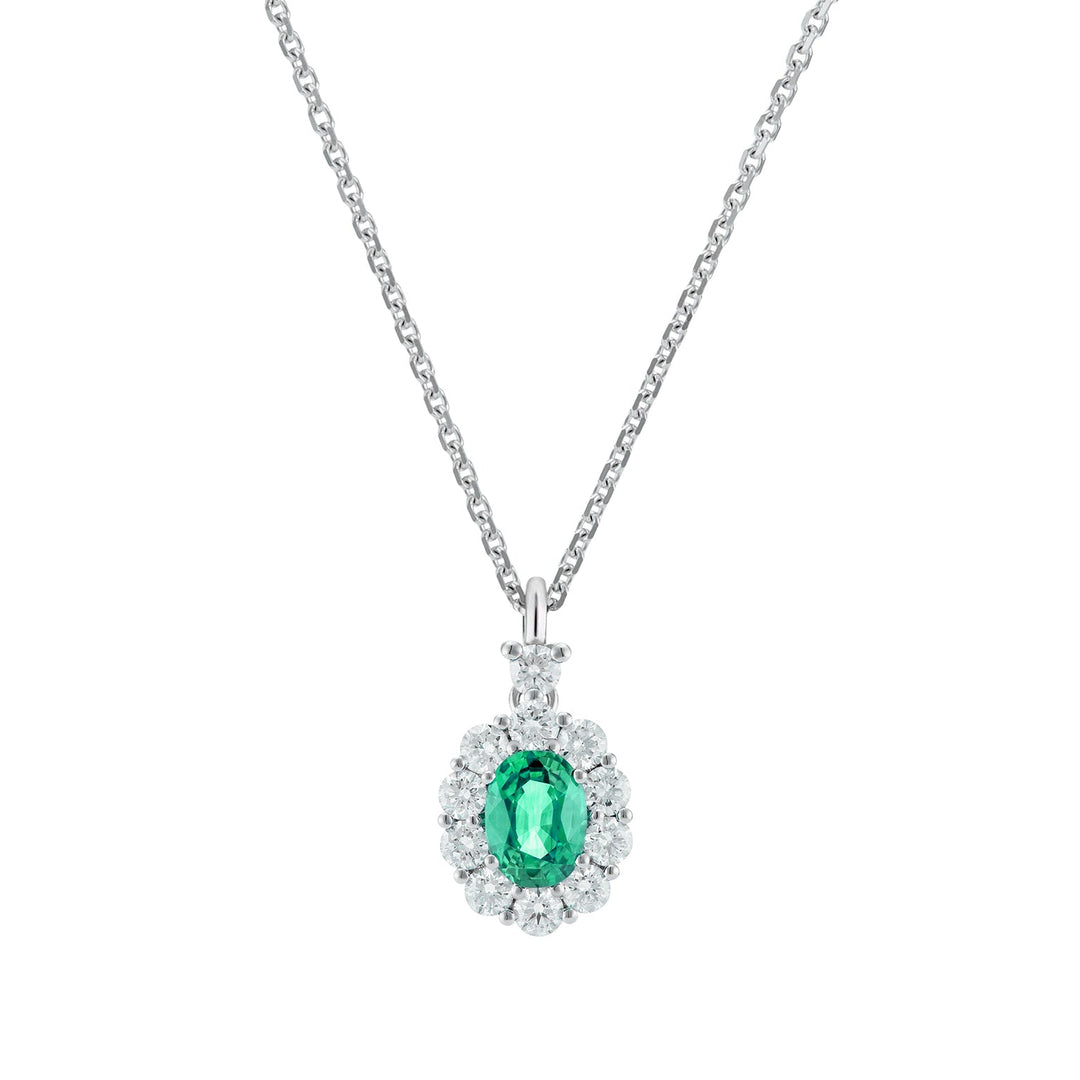 Golay Oval Emerald Pendant 5x4 og Diamonds and Cast