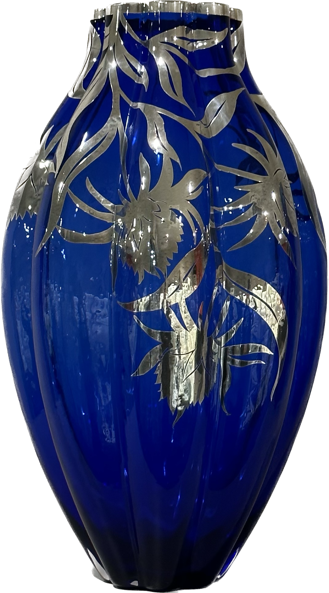 Art Argenti Vaso Glass Blu Blu Blu Decoration Silver Flowers_Blu