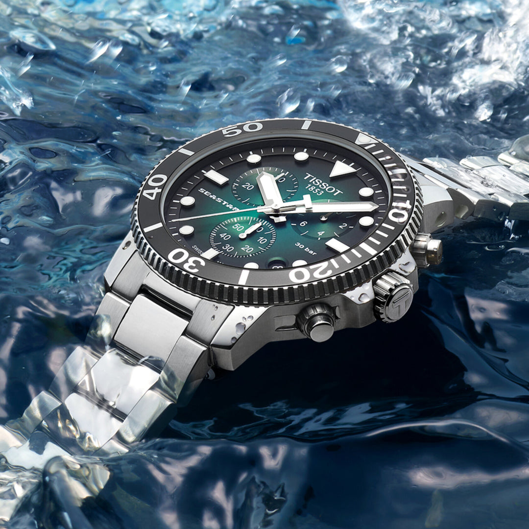 Tissssot watch Seastar 1000 Chronograph 45.5mm green quartz steel T120.417.11.091.01