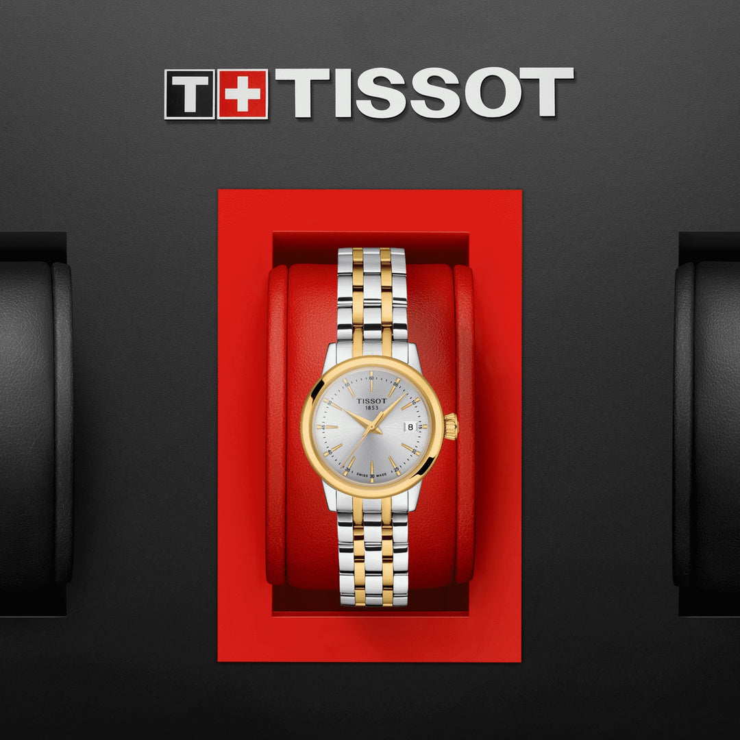 Tissssot watch Classic Dream Lady 28mm silver quartz steel finishes PVD yellow gold T129.210.22.031.00