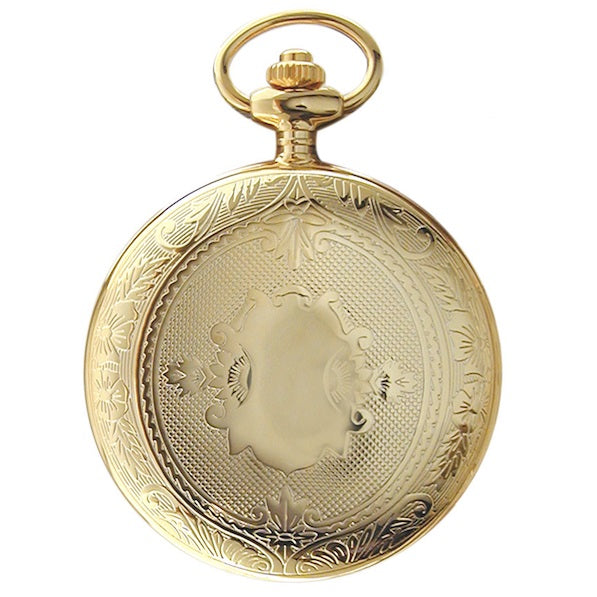 Pryngeps pocket watch 48mm white manual winding steel finish PVD yellow gold T085L