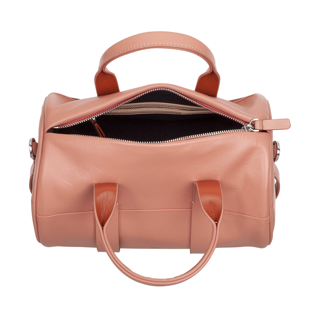 DUDU Women's Cylinder Bag in Genuine Leather, Soft Cylinder Bag, Barrel Bag with Shoulder Strap and Two Handles, Elegant Colored Design