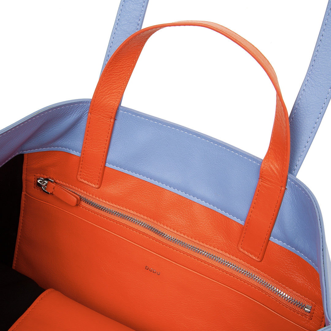DuDu Blød kvinders taske, tote indkøbspose i farverigt læder, dobbelthåndtag, elegant skuldertaske, stor håndtaske