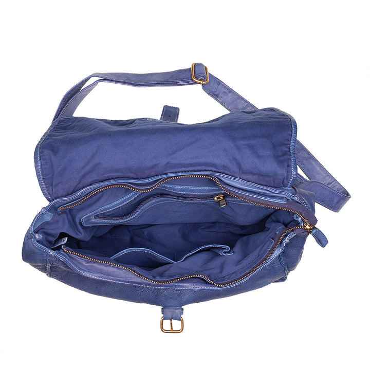 DuDu Kvinders taske med stor vævet skulderrem i vintage læder med lynlås og klaplukning