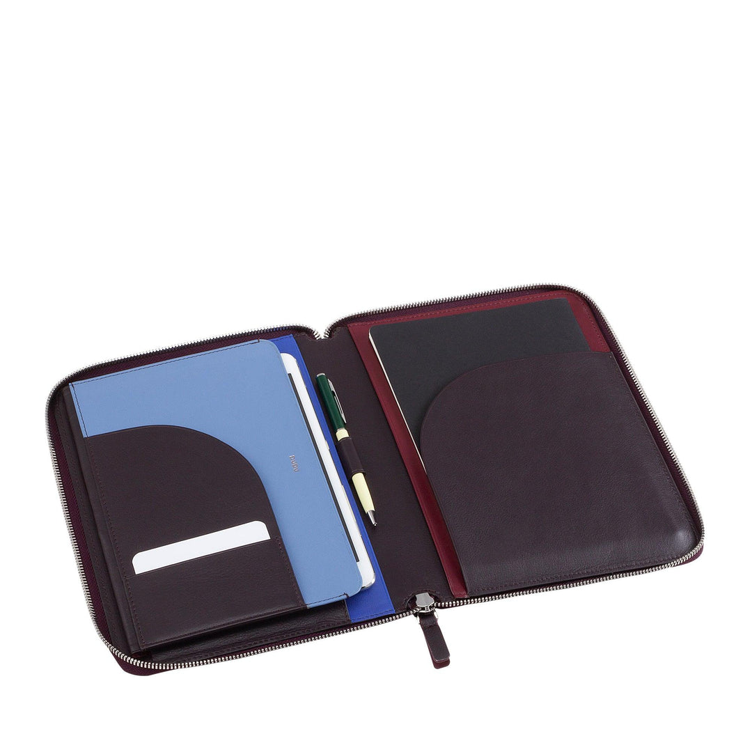 DUDU Cartella Portadocumenti A5 in Vera Pelle da Uomo Donna, Porta Tablet iPad Mini, Portablocchi, Organizer per Blocco Note Quaderno A5 - Capodagli 1937