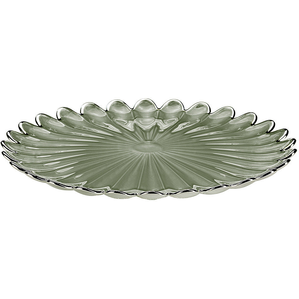 Ottaviani flat centerpiece daisy 33cm silvered glass sage green 800368V