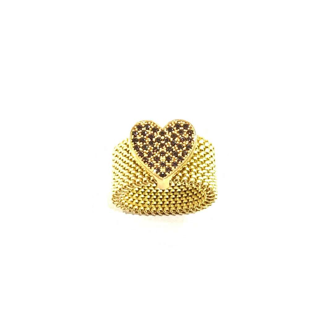Idandi anello Allure Cuore acciaio argento 925 finitura PVD oro giallo cubic zirconia brown AN-CUORE-ZIRC - Capodagli 1937