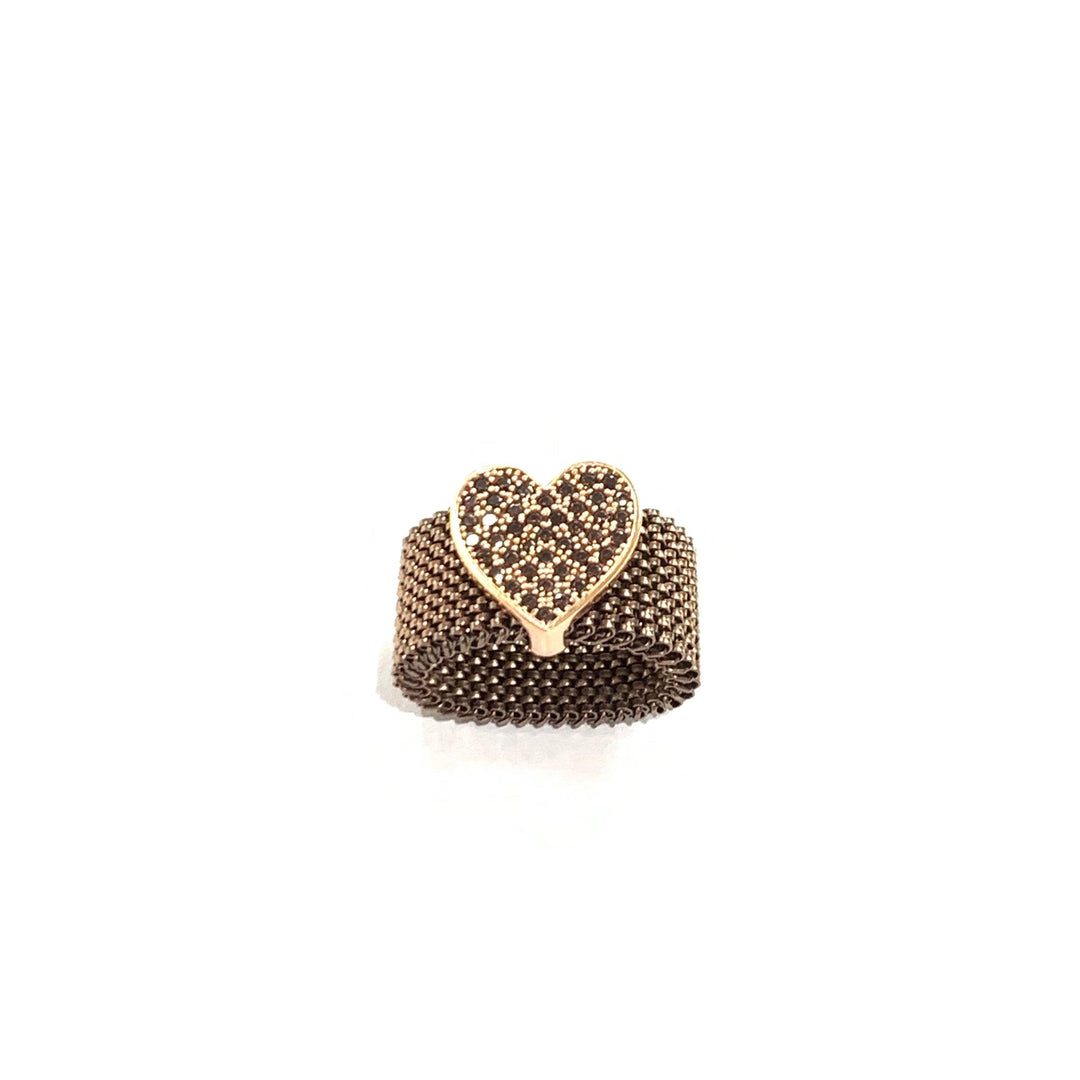 Idandi anello Allure Cuore acciaio finitura PVD marrone argento 925 finitura PVD oro rosa cubic zirconia brown AN-CUORE-ZIRC-ROSA - Capodagli 1937