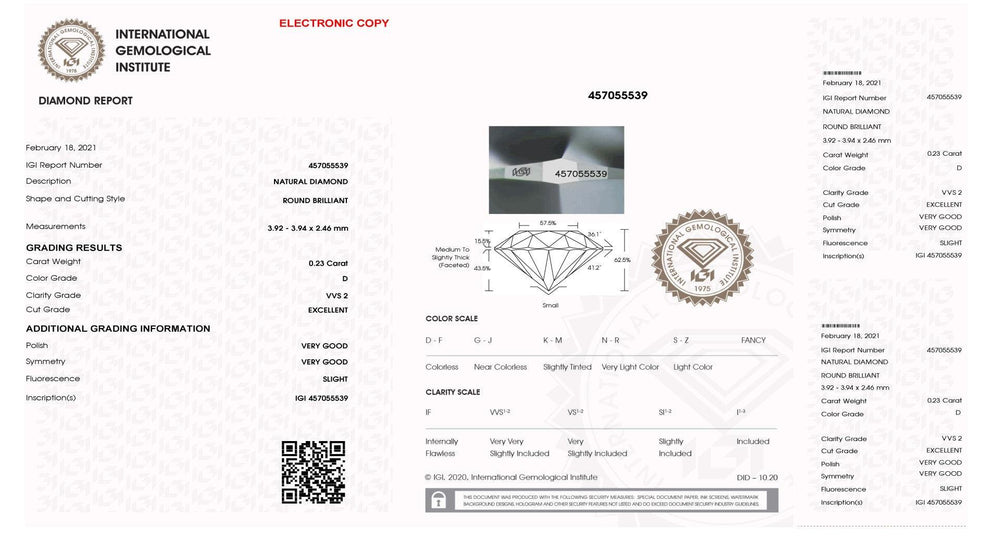 IGI diamante in blister certificato taglio brillante 0,23ct colore D purezza VVS 2 - Capodagli 1937