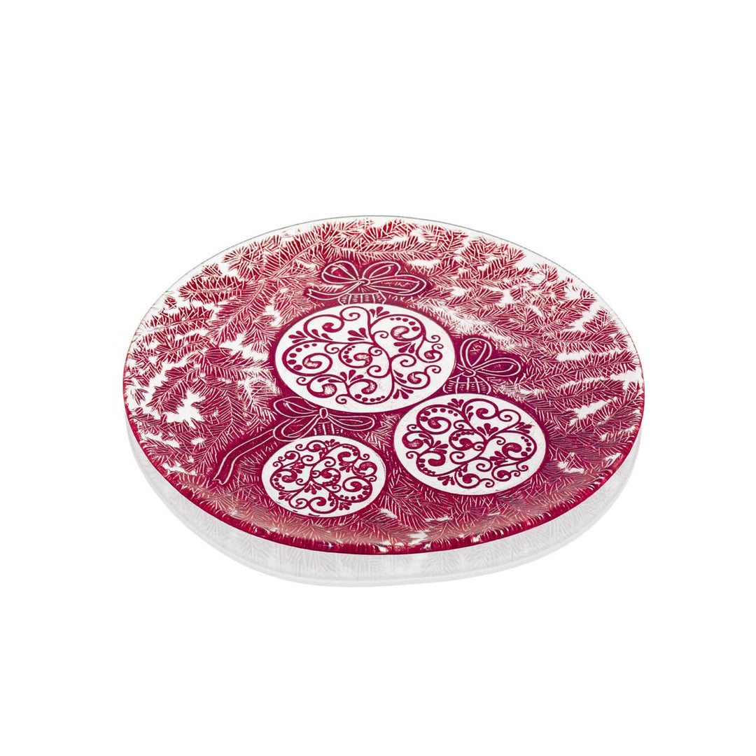 Ivv piatto From Lapland With Love-Triming The Tree 36cm decoro glitter rosso 8144.7 - Capodagli 1937
