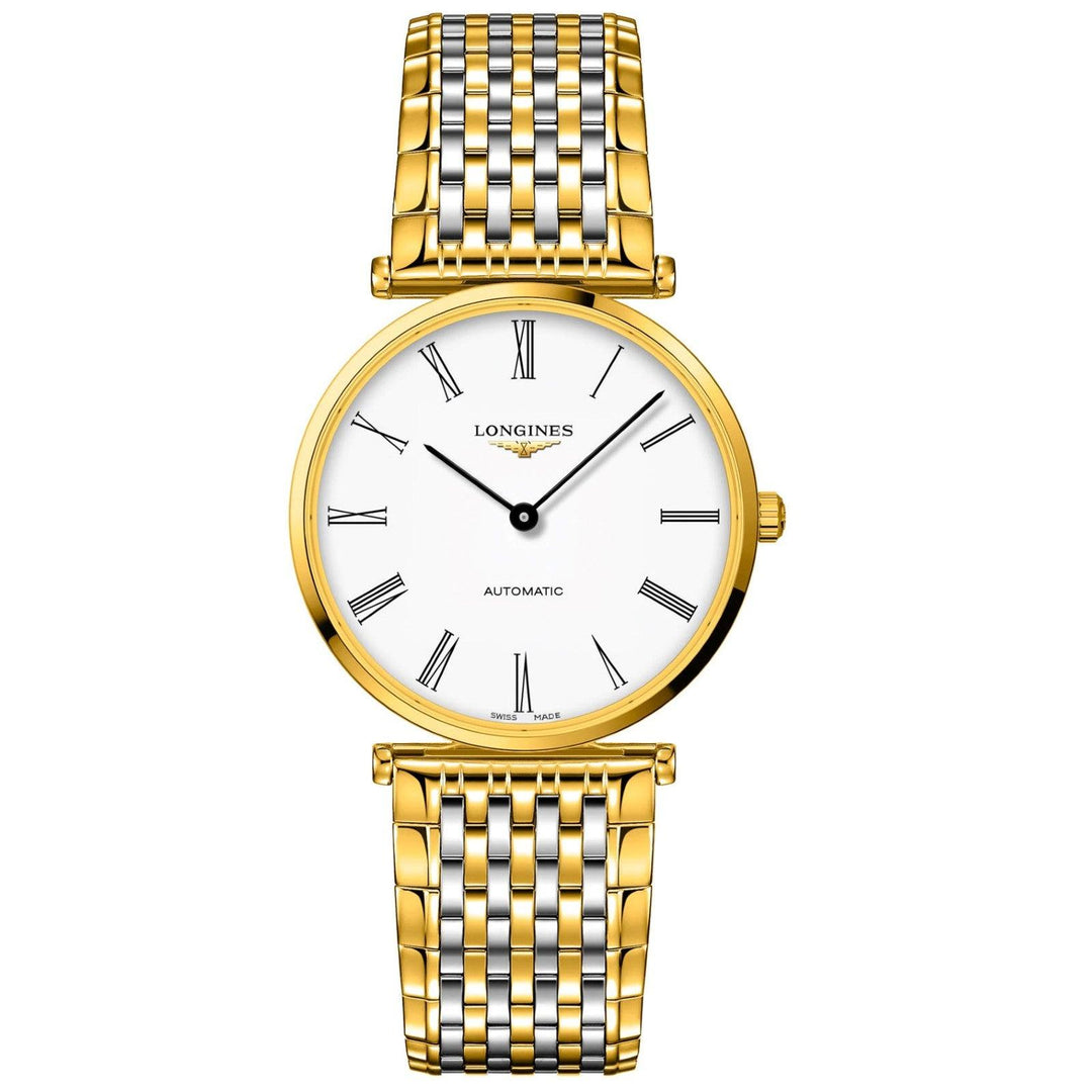 Longines orologio Le Grande Classique 38mm bianco automatico acciaio finiture PVD oro giallo L4.918.2.11.7 - Capodagli 1937