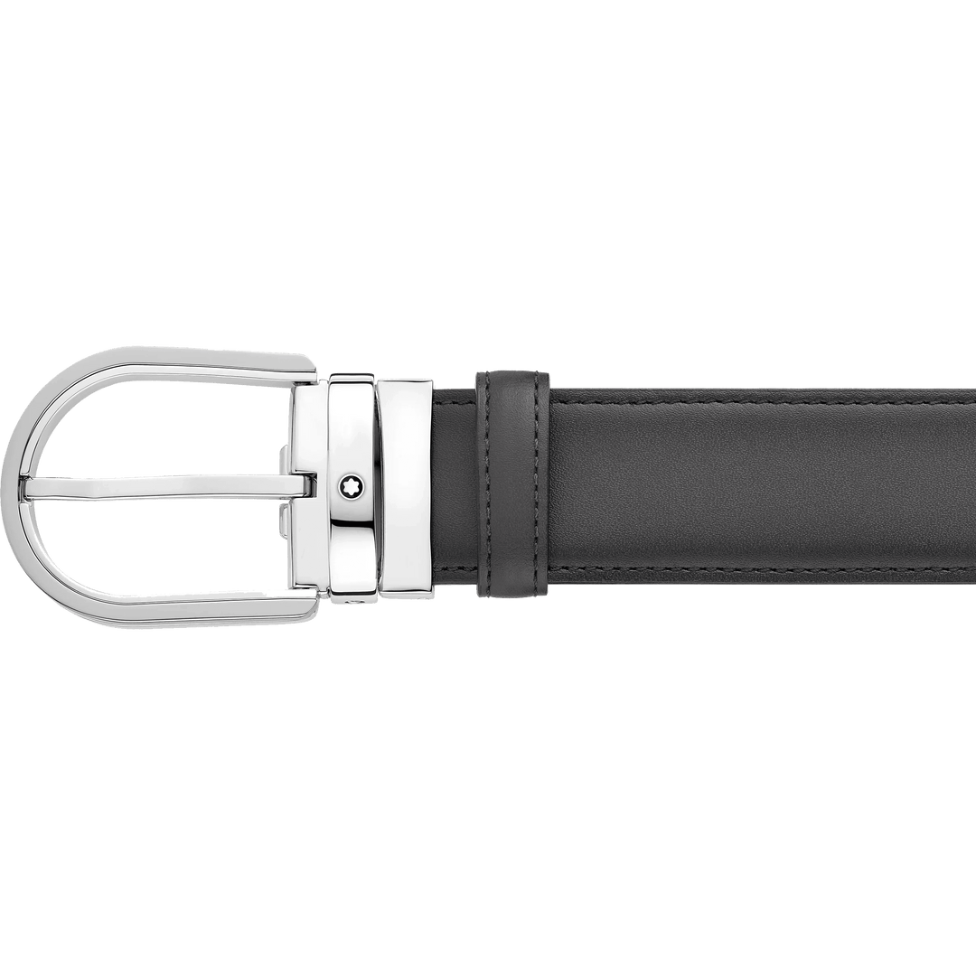 Montblanc cintura da 35 mm in pelle grigia con fibbia a ferro di cavallo 129437 - Capodagli 1937