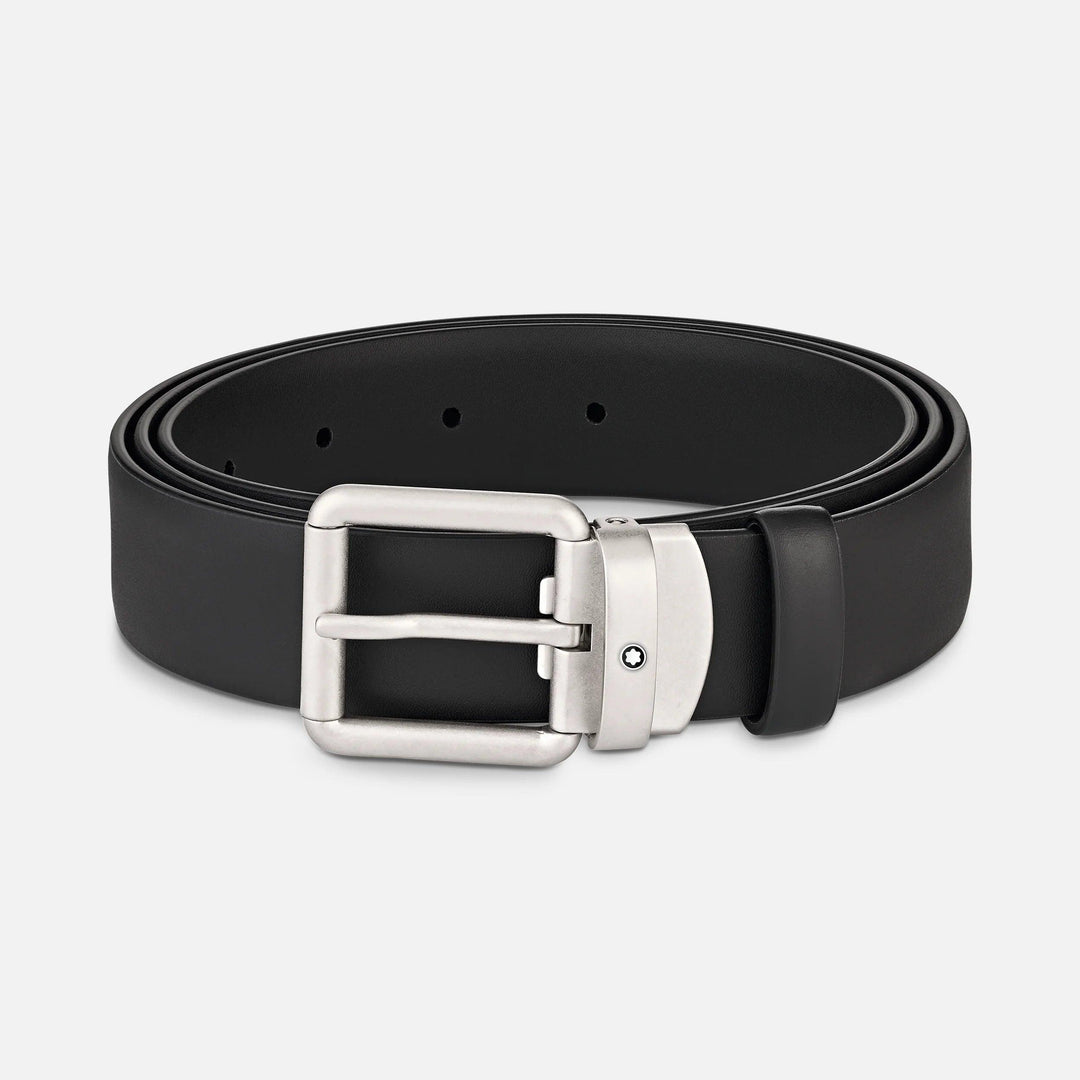 Montblanc cintura vintage in pelle nera 30mm fibbia rettangolare arrotondata satinata 129453 - Capodagli 1937
