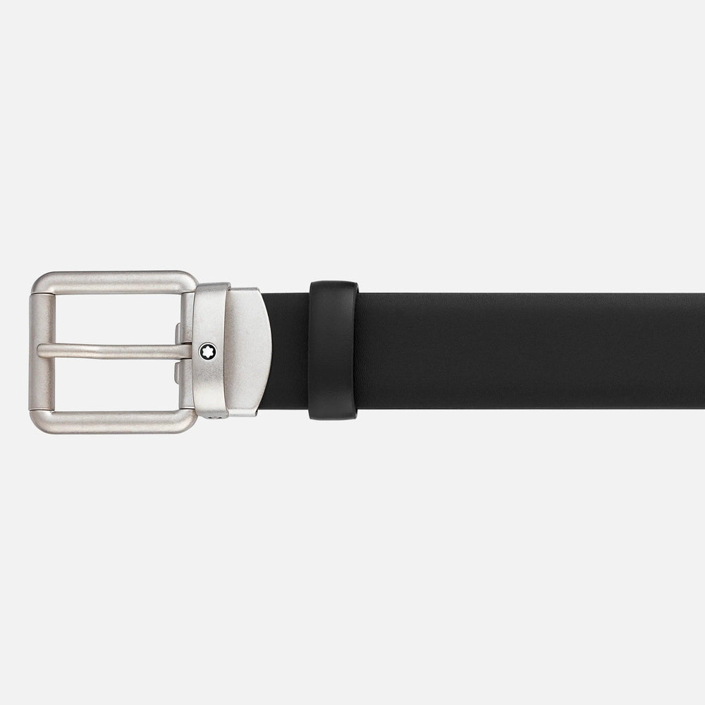 Montblanc cintura vintage in pelle nera 30mm fibbia rettangolare arrotondata satinata 129453 - Capodagli 1937