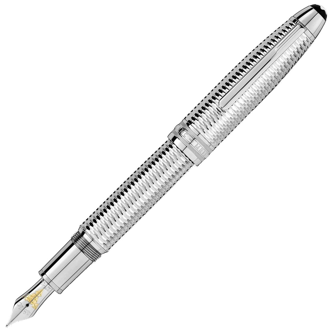 Montblanc stilografica Meisterstück Geometry Solitaire LeGrand punta M finitura platino colore argento 118097 - Capodagli 1937