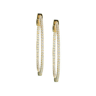 Sovereign Hoop Earrings Light 925 Silver Finish PVD Yellow Gold Cubic Zirconia J6521