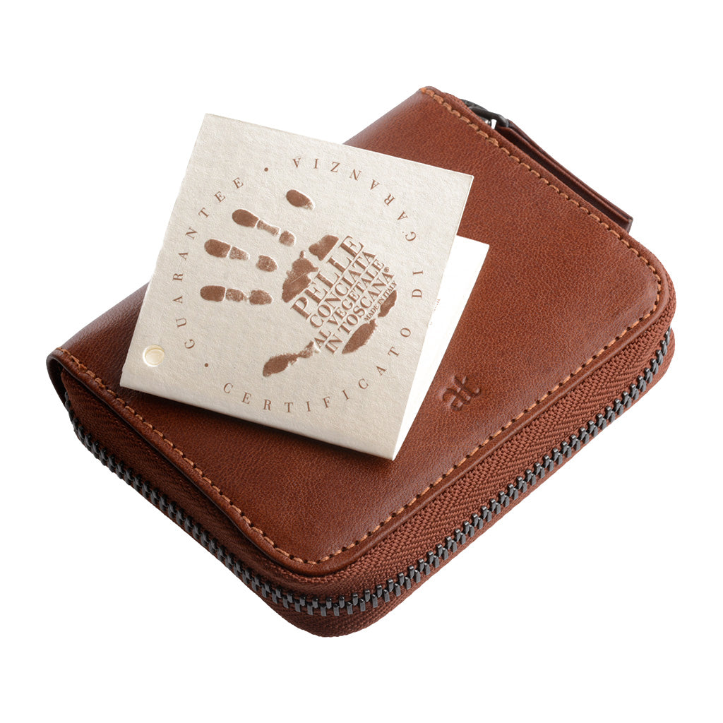 Antica Toscana kreditkortholder med lynlås lynlås rundt om ægte læder og 11 Tessere -lommer