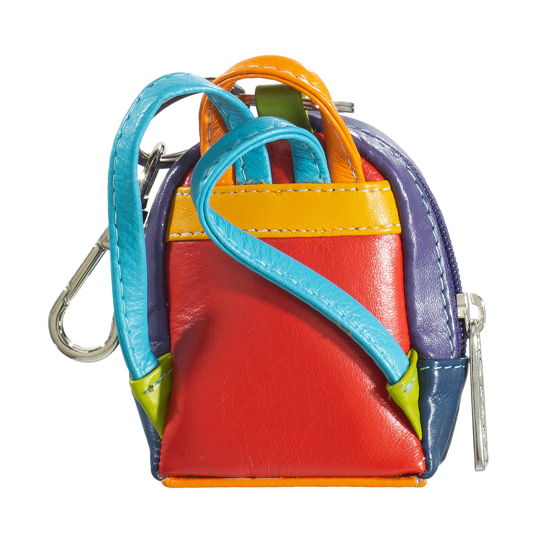 DUDU Multicolored Genuine Leather Backpack Keyring with Coin Case and Zipper Zipper Double Ring