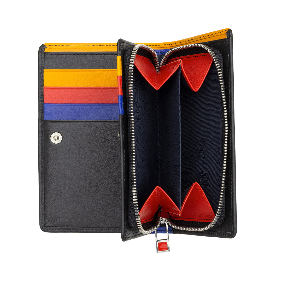 DuDu Farvelægning Kvinders tegnebog RFID i flerfarvet læder med lynlåsholdere, kortholderlommer og kort