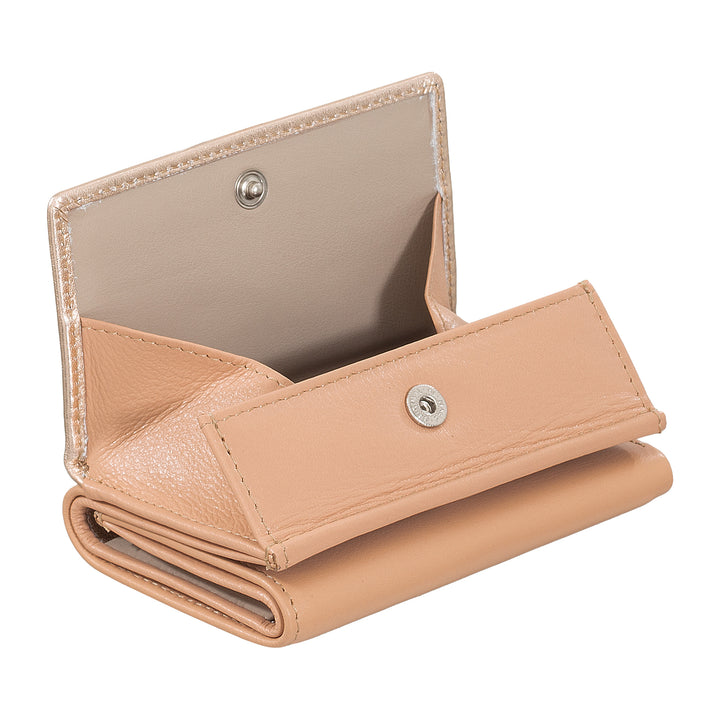 DUDU Women's Wallet Pink Small Genuine Leather Wallet, Metallic Design Wallet Compact with Coin Wallet