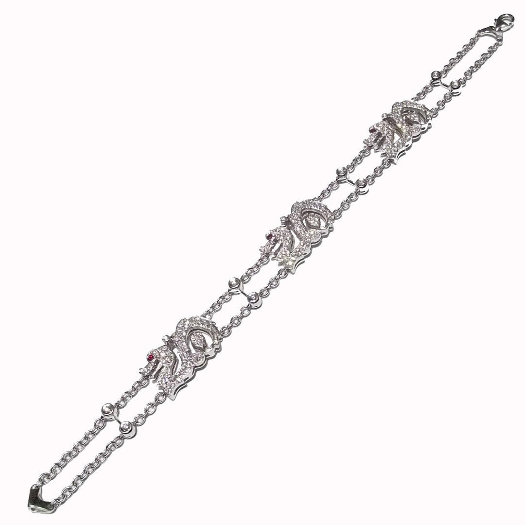 Taverna bracciale Draghi oro bianco 18kt diamanti rubini 0035BR - Capodagli 1937