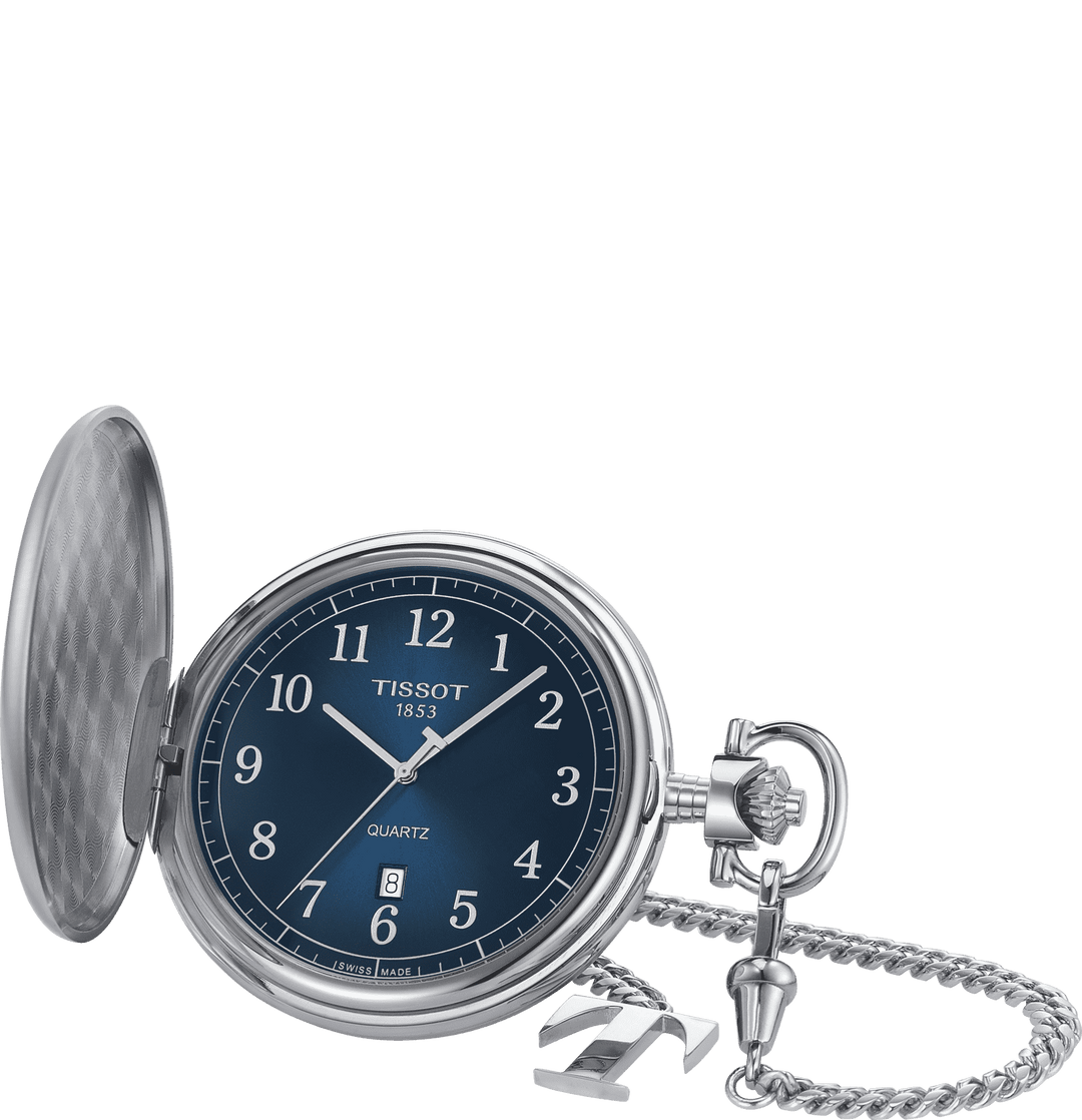 Tissot Savonette Pocket Watch 48,5 mm blå kvarts stål T862.410.19.042.00